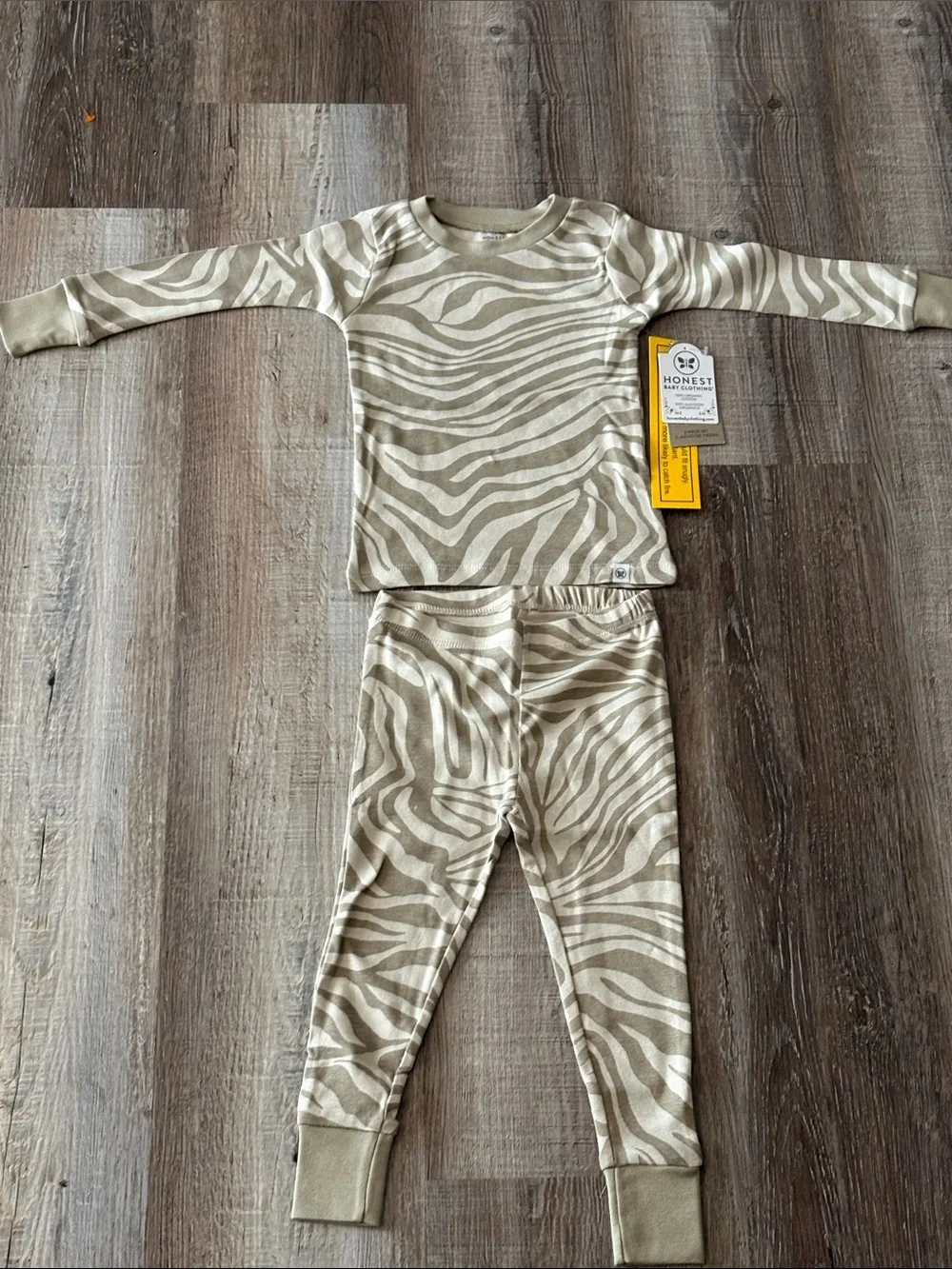 The Honest Company Beige Zebra-Print Long Sleeve Kids Pajama Set